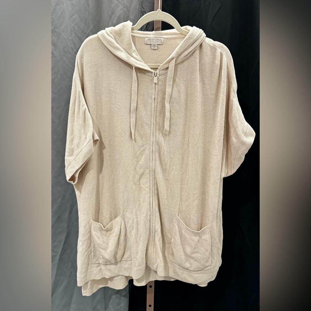 Barefoot Dreams CozyChic Ultra Lite Zip Up Hoodie-Stone Cream Hooded Zip-Up L/XL